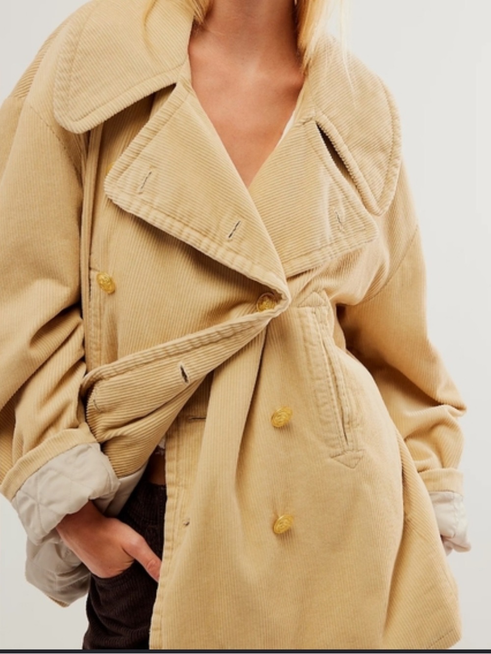 Free People x Denimist Oversized Corduroy Peacoat- Sand